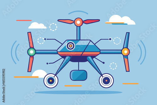 Modern drone illustration depicting technology and future innovations including concepts of aviation and neural networks
