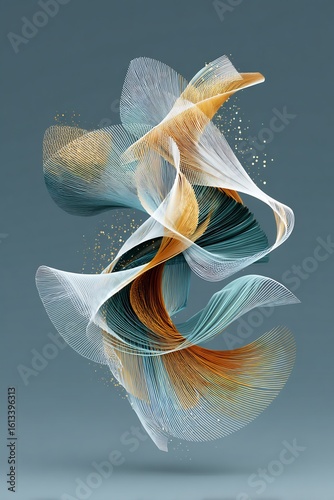 Abstract Flowing Lines and Golden Particles Illustration