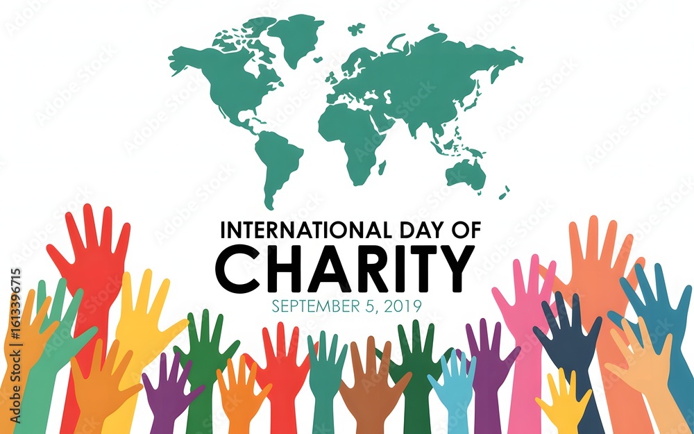 Obraz premium International day of charity with raised hands and world map