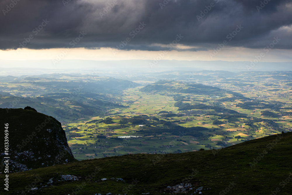 Fototapeta premium Simmental Valley Panorama from Laseberg, Switzerland