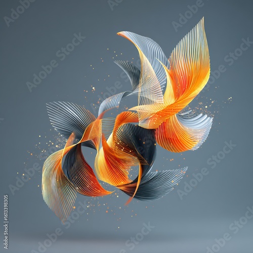 Abstract Wavy Lines Orange and Gray Flowing