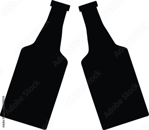Cheers two beer bottle  black silhouette vector,toasting beer bottles icon