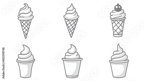 Ice Cream Cone and Cup Vector Illustrations Set Sweet Desserts