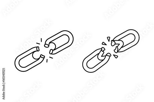 Broken chain links symbol isolated on white background
