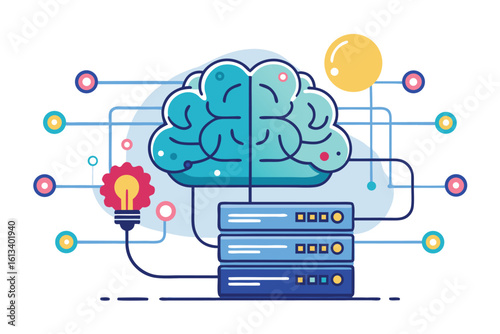 Digital brain and data servers illustrating artificial intelligence and technological innovation for business applications