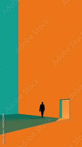 Golden Ratio Geometric Division Background: Orange Blue Gradient Abstract Human Silhouette Illustration
