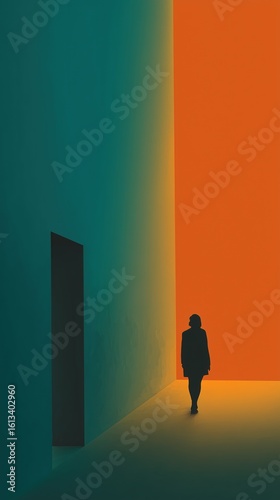Golden Ratio Geometric Division Background: Orange Blue Gradient Abstract Human Silhouette Illustration
