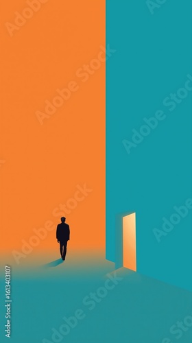 Golden Ratio Geometric Division Background: Orange Blue Gradient Abstract Human Silhouette Illustration
