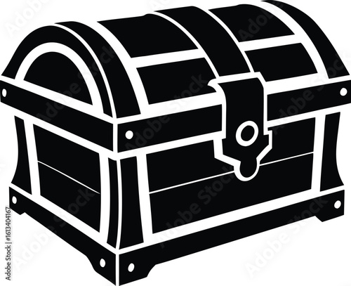 wooden treasure chest  black silhouette vector,Classic treasure chest icon illustration