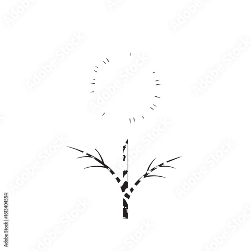 Stylized black and white tree with circular markings branches nature