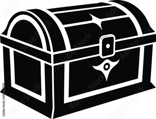 wooden treasure chest  black silhouette vector,Classic treasure chest icon illustration