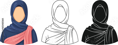Hijab fashion styles vector illustration muslim woman headscarf islamic clothing set