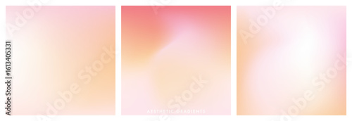 Abstract light peach pink gradient background. Pale pink pastel color romantic sky. Soft square vector poster. Aura fuzz pink beige bg set