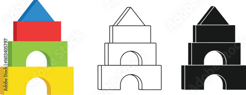 Colorful wooden building blocks tower toy for kids learning and creative play set