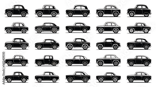 Collection of Classic Car Silhouettes Seamless Vector Pattern Automotive History and Design for Retro Enthusiasts and Graphic Applications