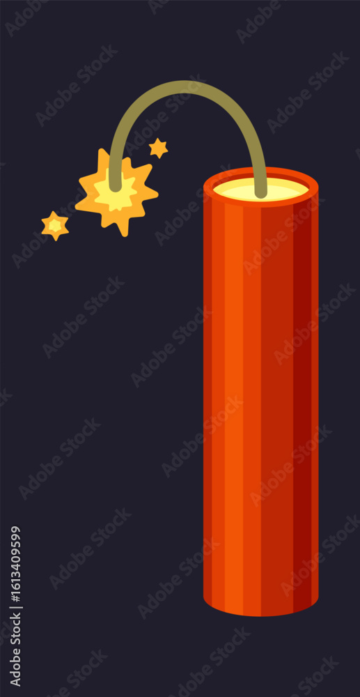 TNT. dynamite box, fuse cartridge belt, red detonators stick burning cable. vector cartoon item. TNT. dynamite box, fuse cartridge belt, red detonators stick burning cable. vector cartoon item.