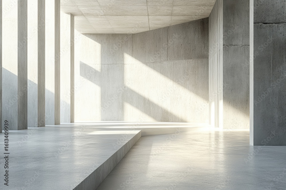 Obraz premium Minimalist concrete architecture with dramatic lighting and shadows