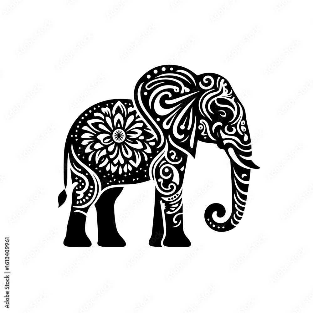 Fototapeta premium An ornate elephant with decorative patterns isolated on white background