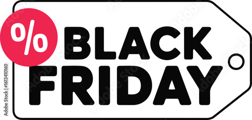 Black Friday text appears with percentage on tag, isolated on white, providing a clean background
