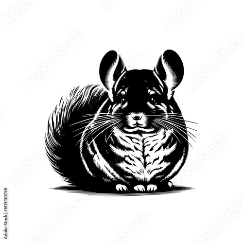 A cute black and white chinchilla illustration isolated on white background