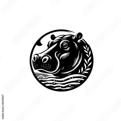 A hippo in water isolated on white background
