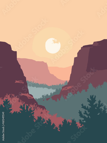 Grand Junction, CO – Colorado National Monument canyons at dawn in sandstone red, juniper green, sky peach, and mist gray