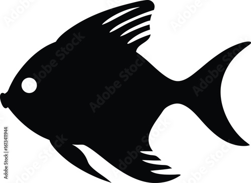 Minimalist line silhouette of angelfish, Angelfish black silhouette, Moorish idol vector silhouette illustration