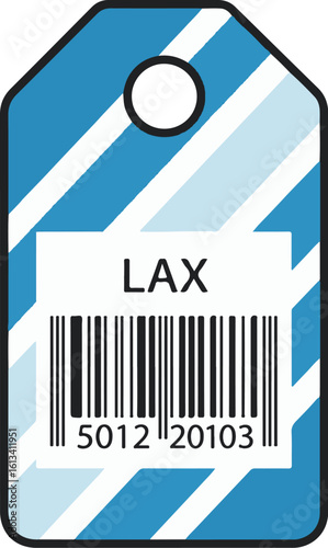 Blue Striped Luggage Tag with LAX Airport Code and Barcode Vector Icon