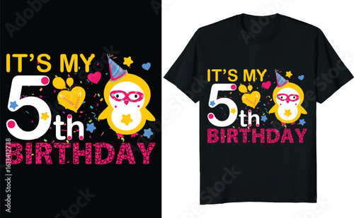 It's My 5th Birthday T-shirt Design for Boys and Girls with Fun Typography and Colorful Style