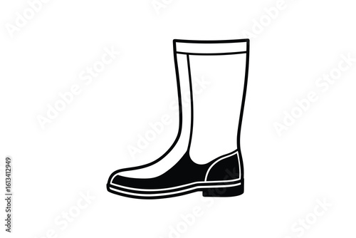 Stylish Black and White Illustration of a Pair of Rain Boots
