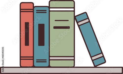 Colorful books on a shelf, minimalist illustration.