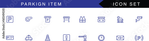 Simple car and transportation icons set with parking and exit signs, vector icon isolated illustration icon set