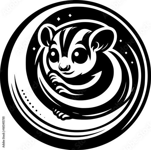 Minimalist black‑white sugar glider icon with clean geometric lines, no shading. Scalable, perfect for logos, stickers, digital use.