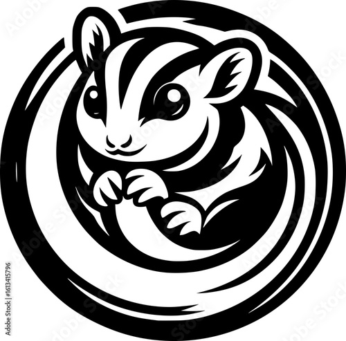 Minimalist black‑white sugar glider icon with clean geometric lines, no shading. Scalable, perfect for logos, stickers, digital use.