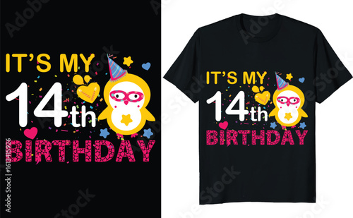 It's My 14th Birthday T-shirt Design for Teen Boys and Girls with Fun Typography