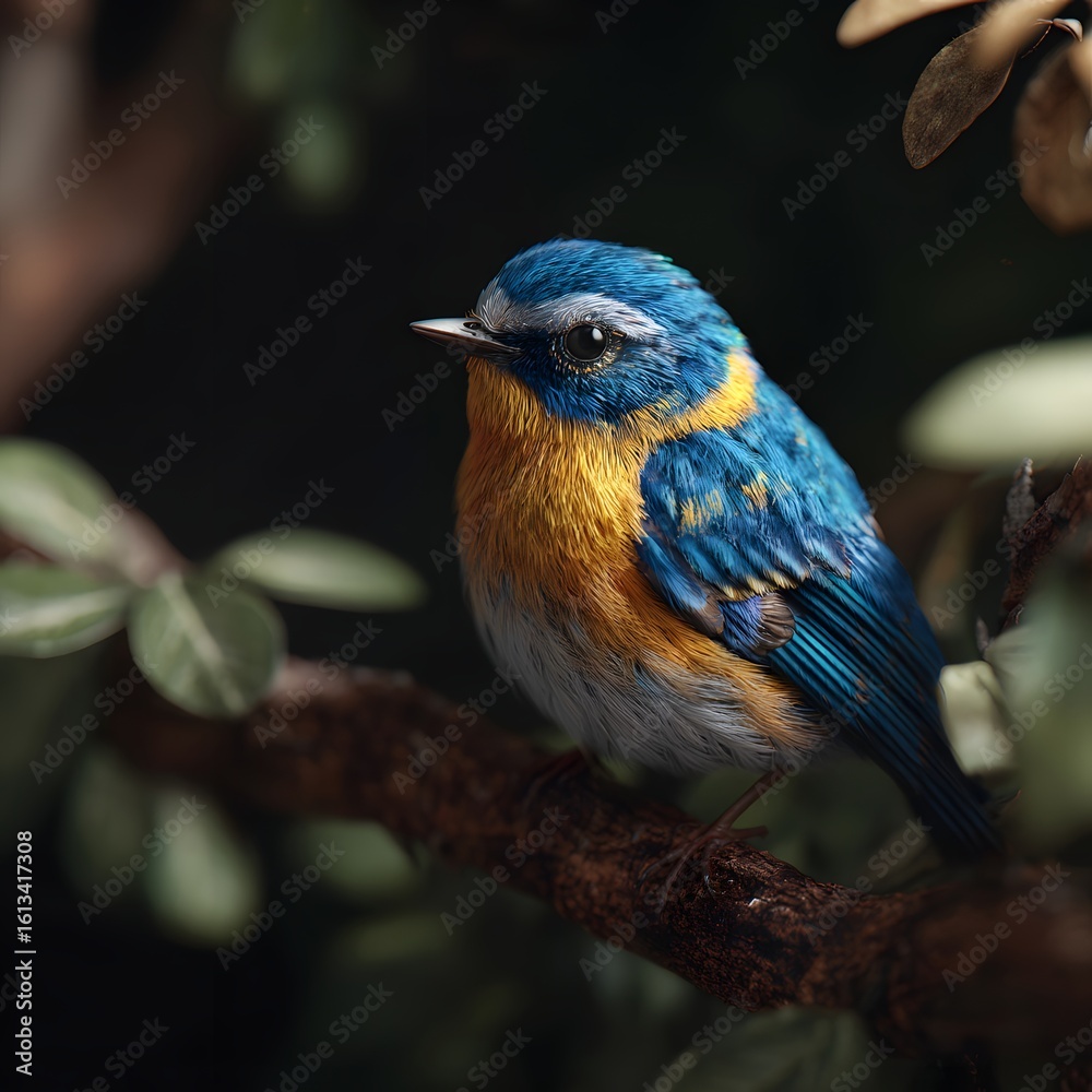 Obraz premium Blue and Yellow Bird on Branch