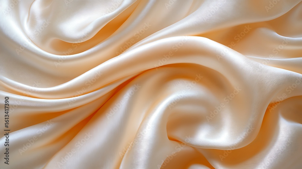 Fototapeta premium Close-up view of a smooth, light peach-colored silk fabric.