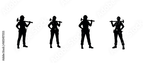 Female Worker Silhouette Holding Hammer – Labour Day Empowerment Vector

