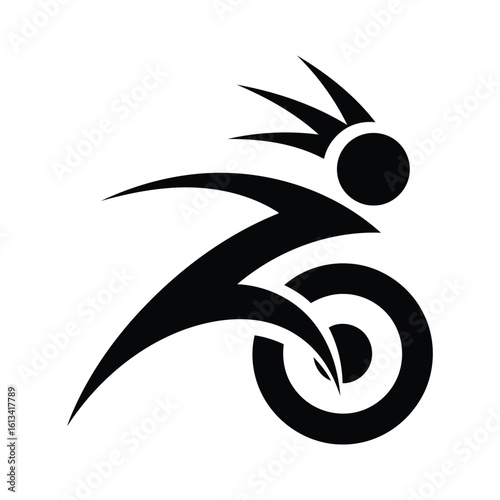 Illustration of a stylized wheelchair athlete races forward isolated on white background