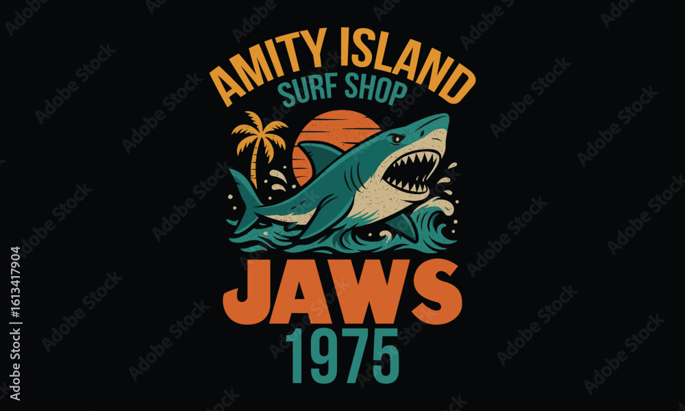 Obraz premium Amity Island Surf Shop Jaws 1975 - Funny T shirt Design, Hilarious & Unique Graphic Tees That Make Everyone Laugh