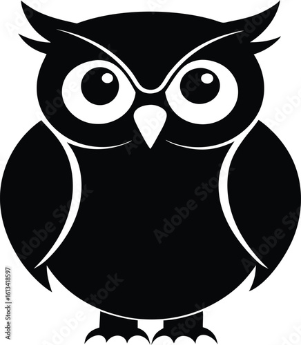 Owl silhouette vector illustration, great horned owl silhouette icon on white background.