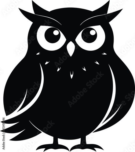 Owl silhouette vector illustration, great horned owl silhouette icon on white background.