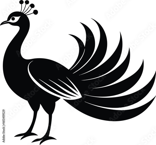 Vintage peacock side view vector, peacock silhouette, Peacock vector silhouette clipart design
