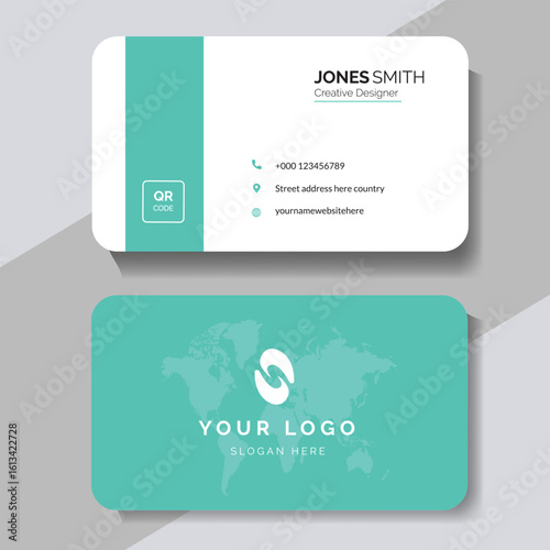 Modern Business Card Design with Teal and White Color Scheme