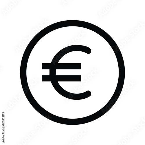 Euro Currency Symbol Inside of a Circle Outline Graphic Design