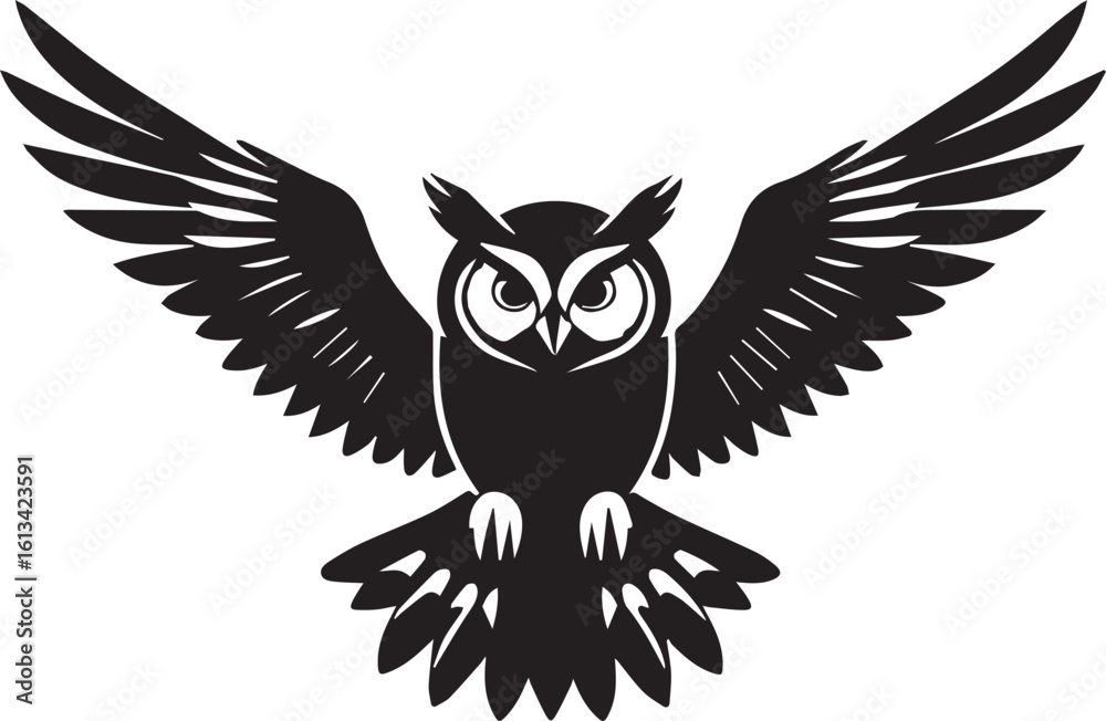 Obraz premium Flying Owl with Outstretched Wings Silhouette