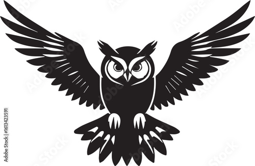 Flying Owl with Outstretched Wings Silhouette