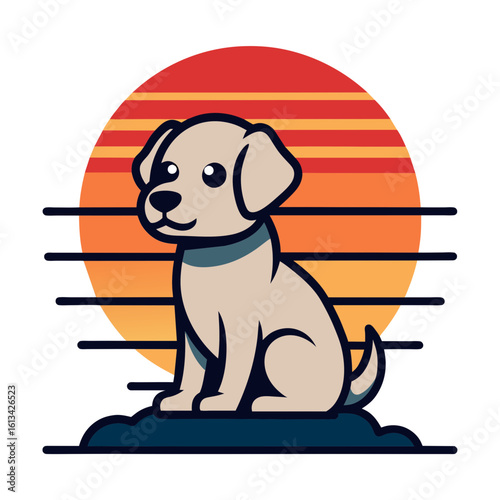 Sunset Puppy T-shirt Design Vector for Pet Lovers