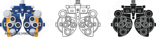 Eye exam equipment vector illustration for optometry and ophthalmology practice