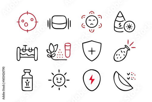 Collection of Simple Red and Black Medical and Science Icons health research